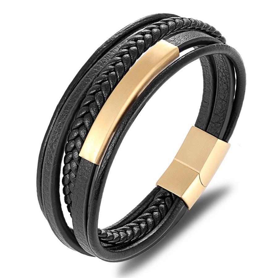 Multilayer Genuine Leather Bracelet for Men — Magnetic Clasp