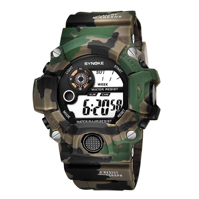 Military Camouflage Digital Watch for Men — LED Backlight & Dual Timezone