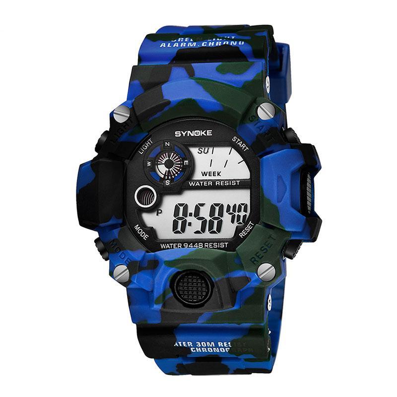 Military Camouflage Digital Watch for Men — LED Backlight & Dual Timezone