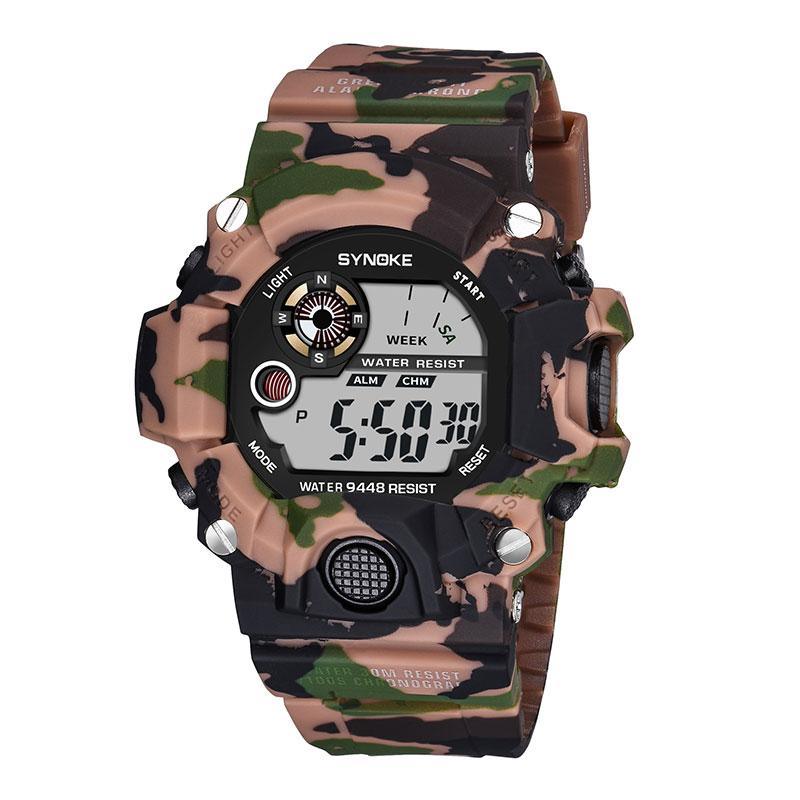 Military Camouflage Digital Watch for Men — LED Backlight & Dual Timezone