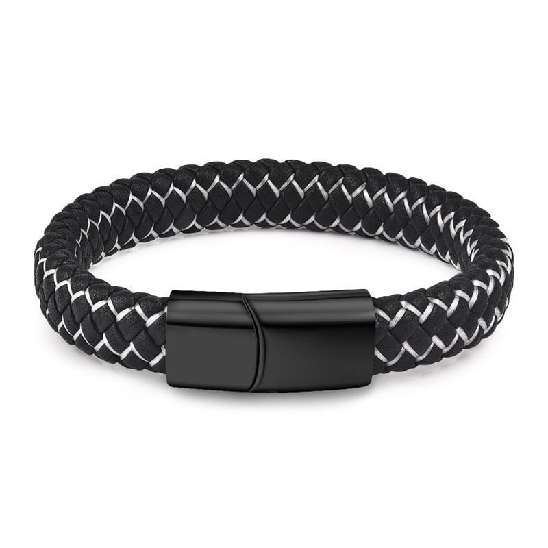 Braided Leather Bracelet for Men — Stainless Steel Luxury Design