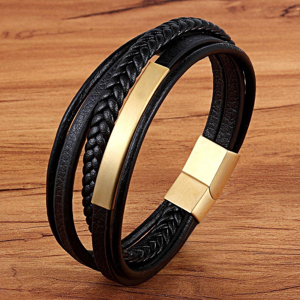 Multilayer Genuine Leather Bracelet for Men — Magnetic Clasp