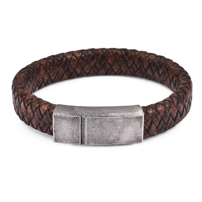 Braided Leather Bracelet for Men — Stainless Steel Luxury Design