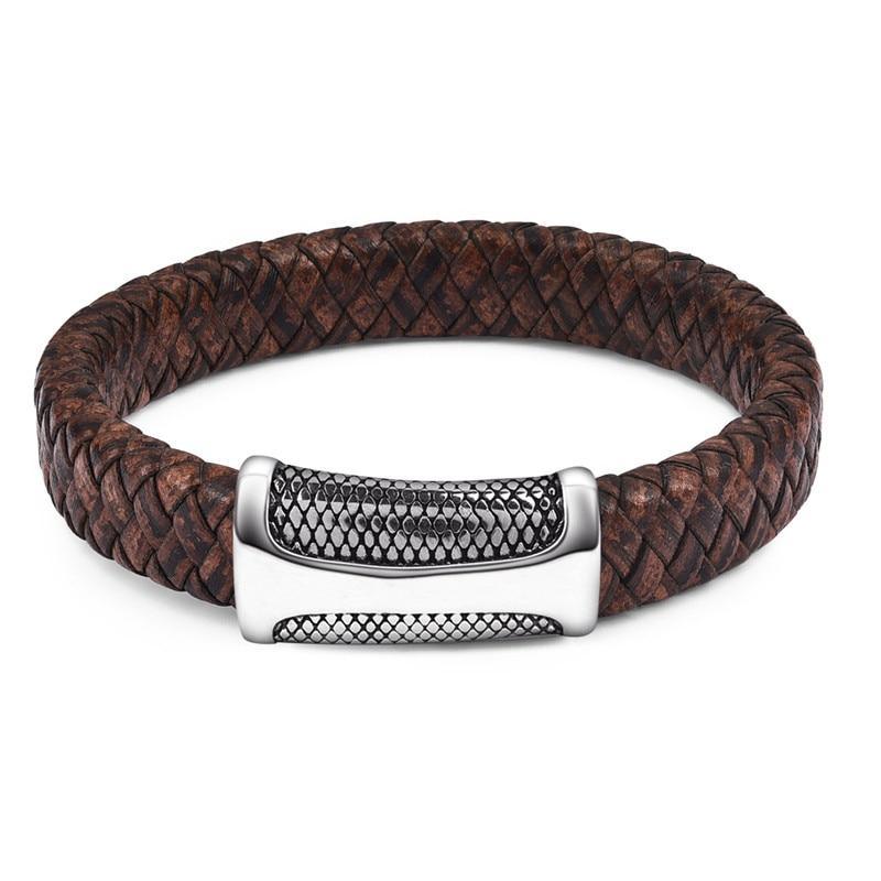 Braided Leather Bracelet for Men — Stainless Steel Luxury Design