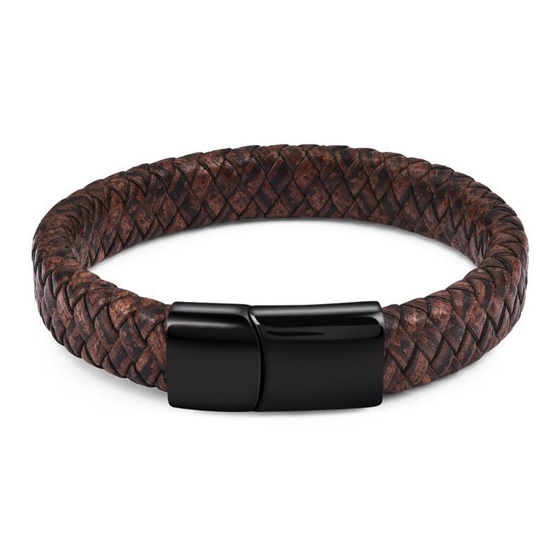 Braided Leather Bracelet for Men — Stainless Steel Luxury Design