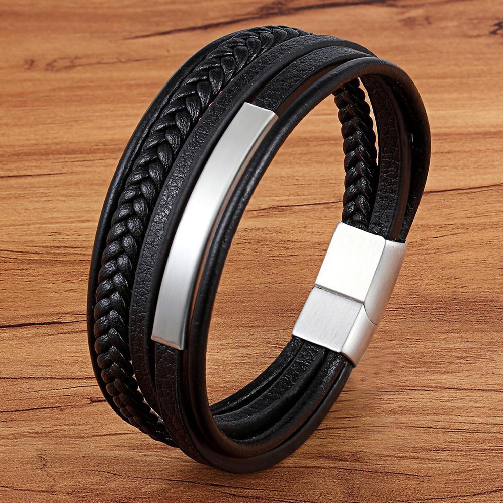 Multilayer Genuine Leather Bracelet for Men — Magnetic Clasp
