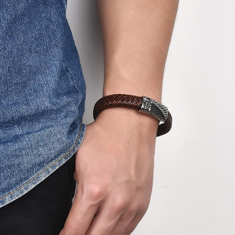 Braided Leather Bracelet for Men — Stainless Steel Luxury Design