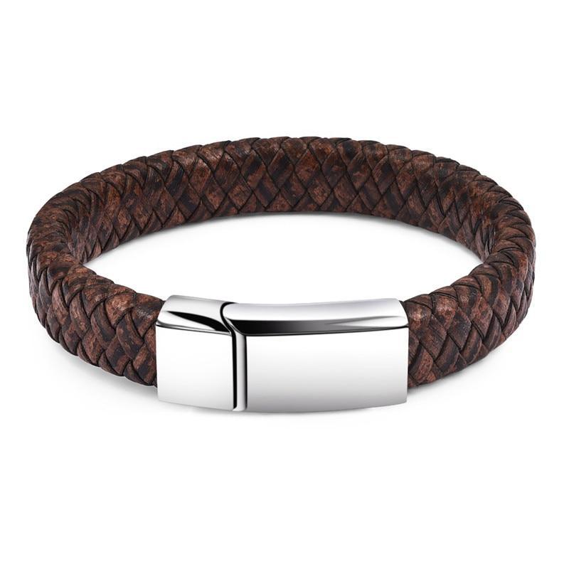 Braided Leather Bracelet for Men — Stainless Steel Luxury Design