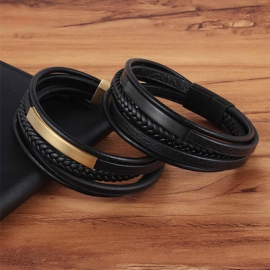 Multilayer Genuine Leather Bracelet for Men — Magnetic Clasp