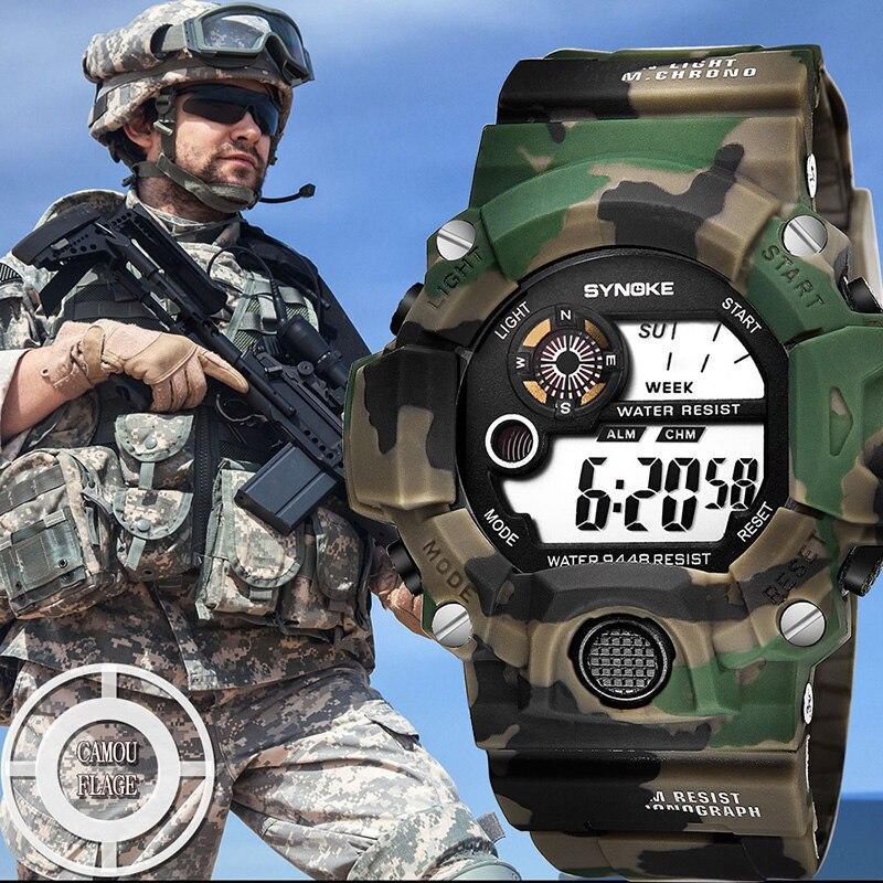 Military Camouflage Digital Watch for Men — LED Backlight & Dual Timezone