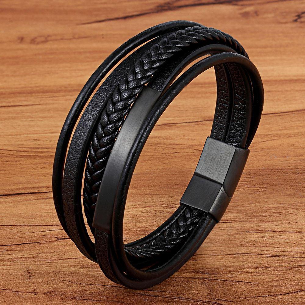 Multilayer Genuine Leather Bracelet for Men — Magnetic Clasp