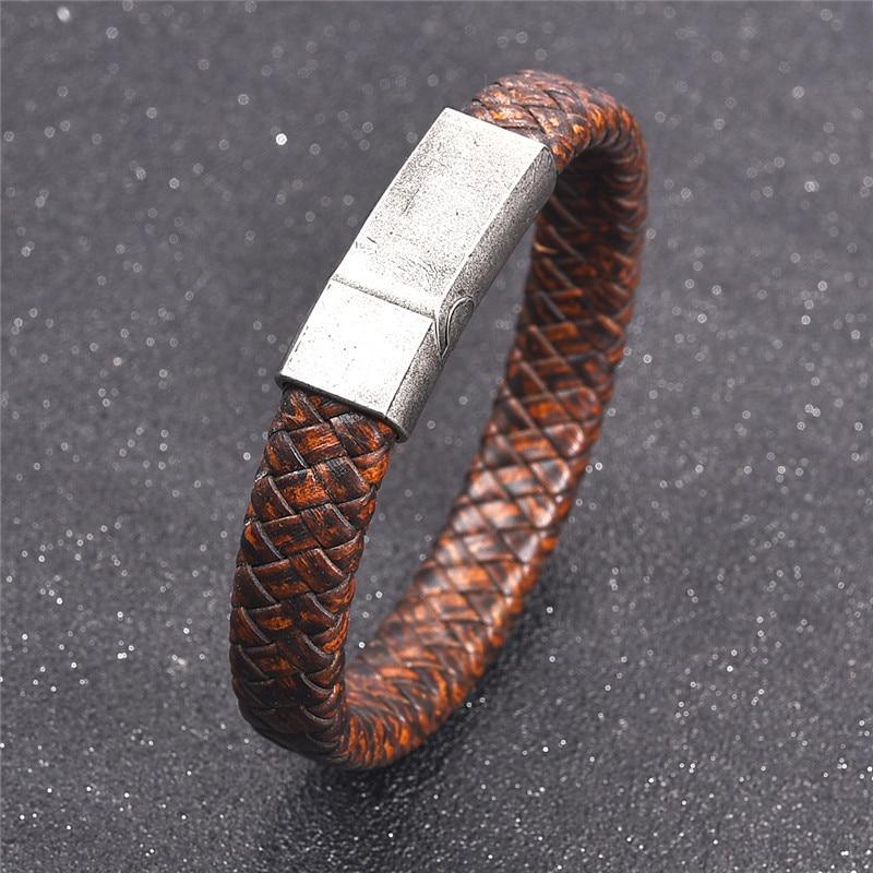 Braided Leather Bracelet for Men — Stainless Steel Luxury Design