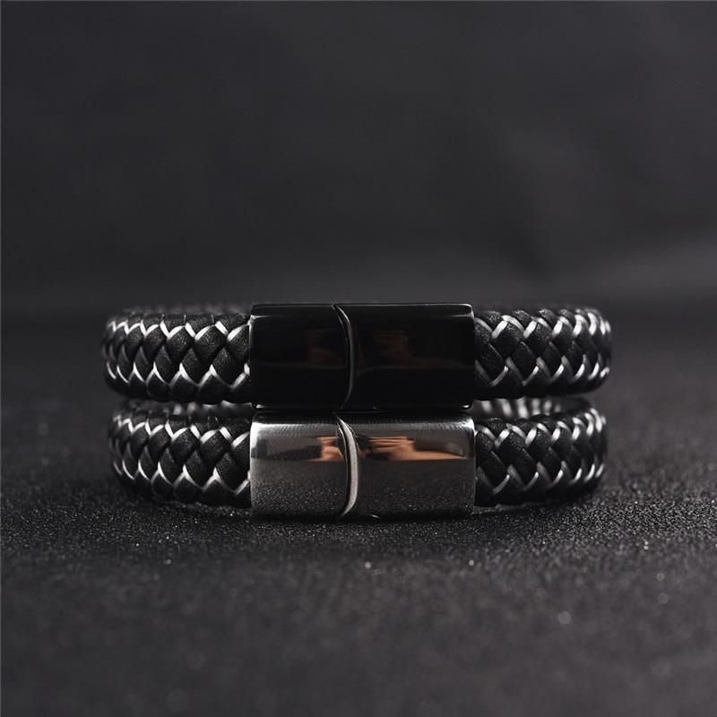 Braided Leather Bracelet for Men — Stainless Steel Luxury Design