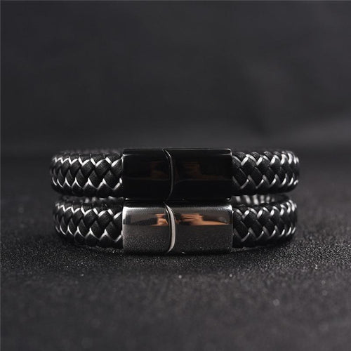 Braided Leather Bracelet for Men — Stainless Steel Luxury Design