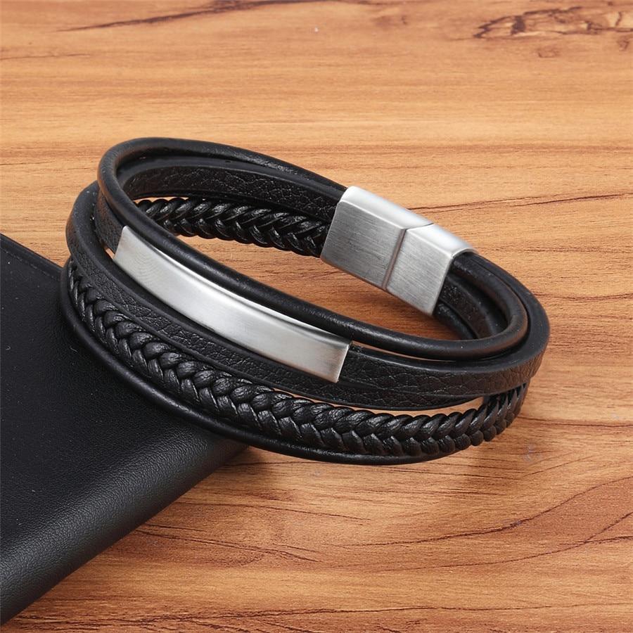 Multilayer Genuine Leather Bracelet for Men — Magnetic Clasp