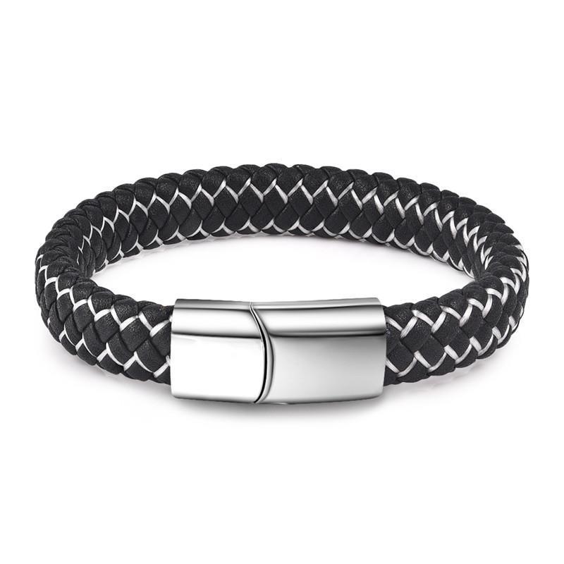 Braided Leather Bracelet for Men — Stainless Steel Luxury Design