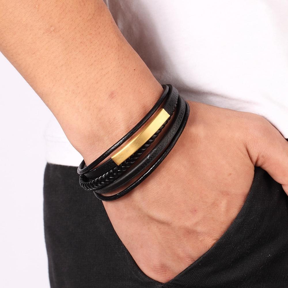 Multilayer Genuine Leather Bracelet for Men — Magnetic Clasp