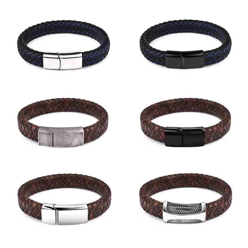 Braided Leather Bracelet for Men — Stainless Steel Luxury Design