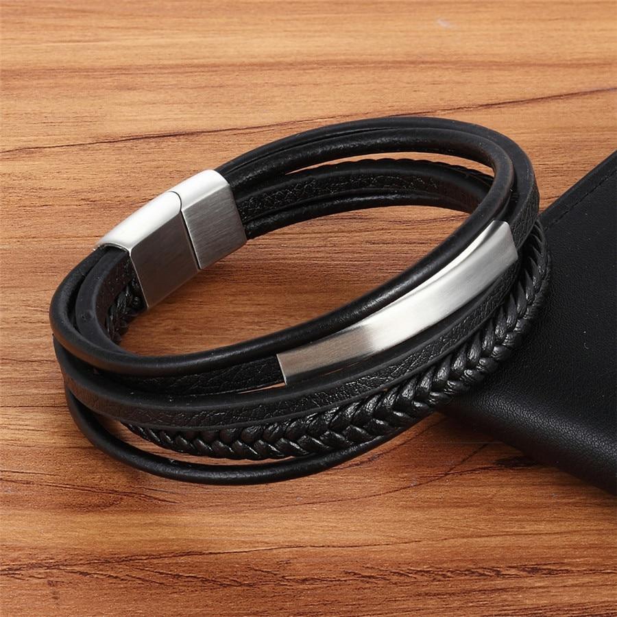 Multilayer Genuine Leather Bracelet for Men — Magnetic Clasp
