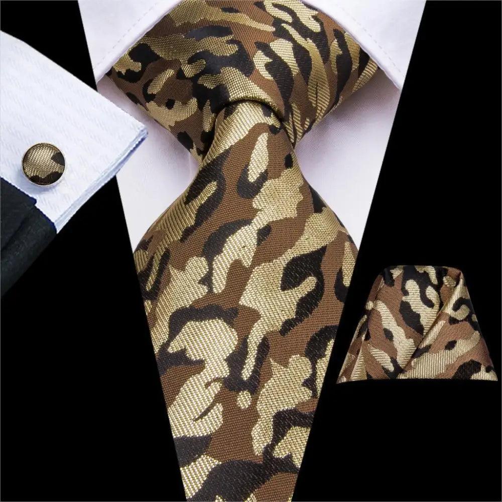 Men's Yellow Gold Tie Set — Necktie, Pocket Square & Cufflinks