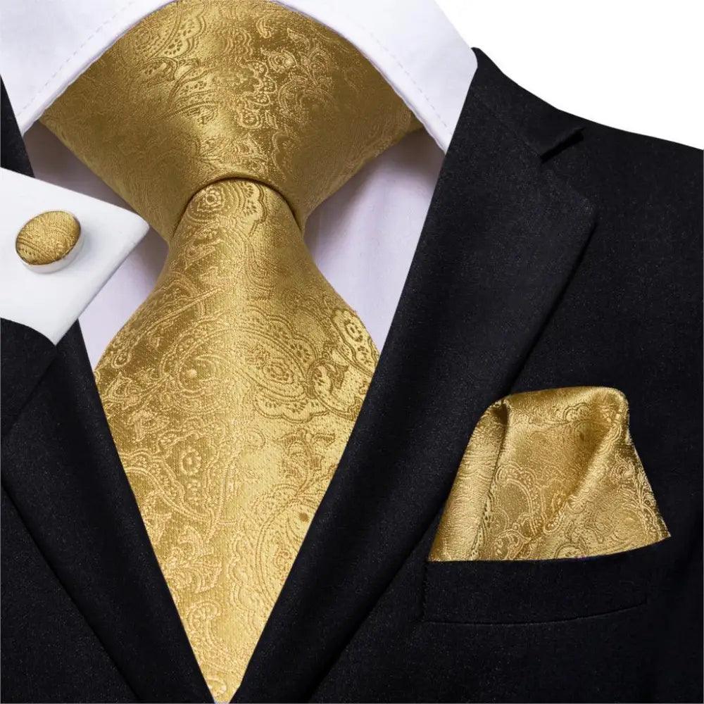 Men's Yellow Gold Tie Set — Necktie, Pocket Square & Cufflinks