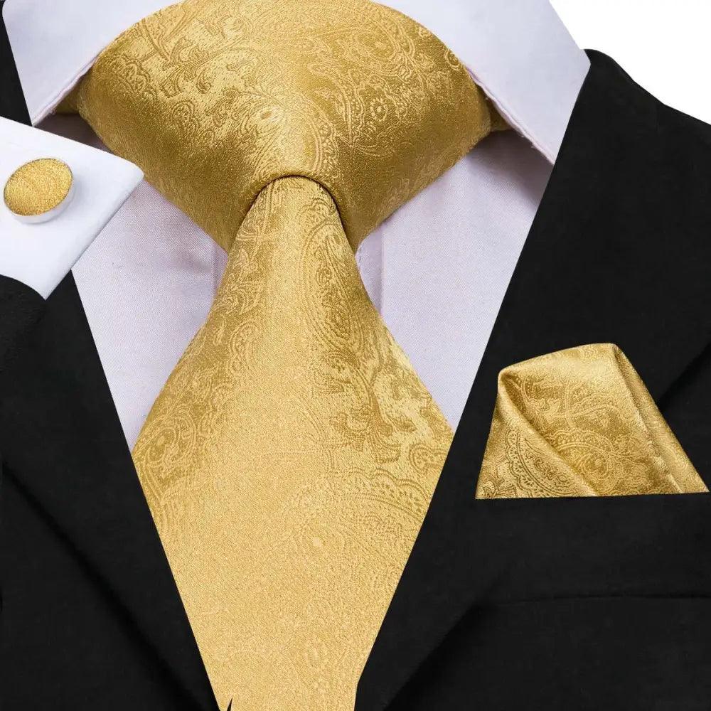 Men's Yellow Gold Tie Set — Necktie, Pocket Square & Cufflinks