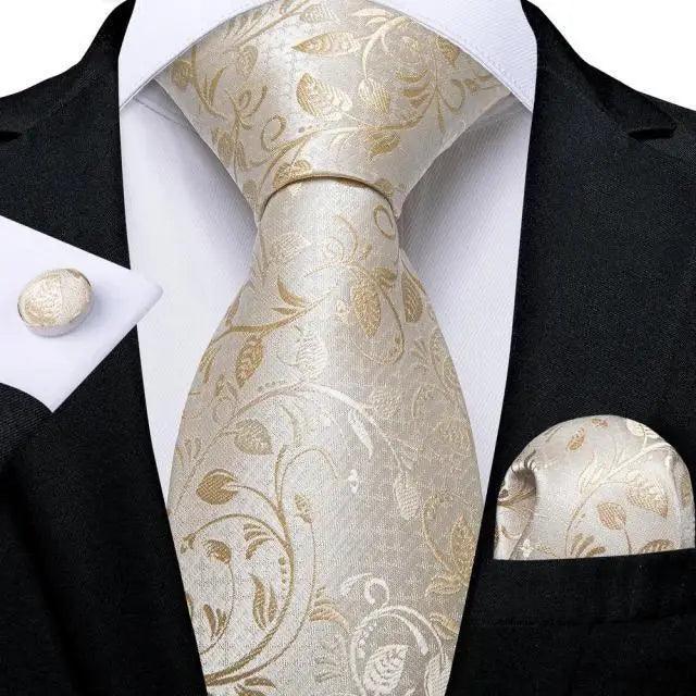 Men's Yellow Gold Tie Set — Necktie, Pocket Square & Cufflinks