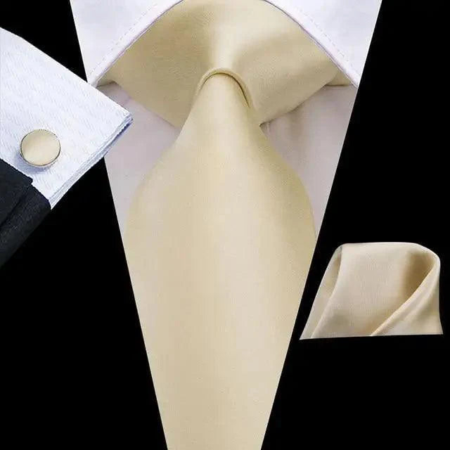 Men's Yellow Gold Tie Set — Necktie, Pocket Square & Cufflinks