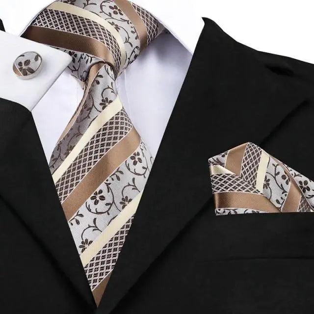 Men's Yellow Gold Tie Set — Necktie, Pocket Square & Cufflinks