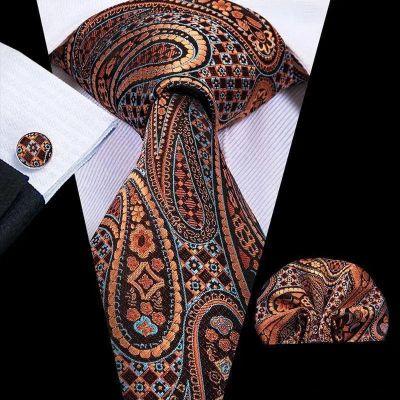 Men's Yellow Gold Tie Set — Necktie, Pocket Square & Cufflinks