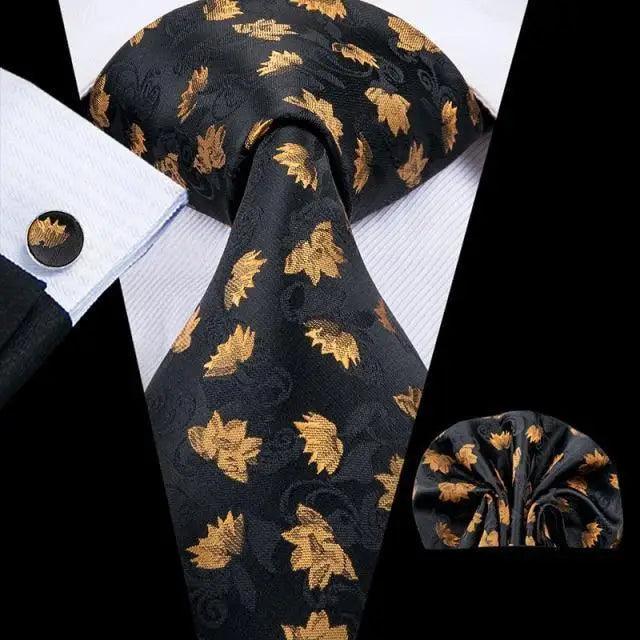 Men's Yellow Gold Tie Set — Necktie, Pocket Square & Cufflinks
