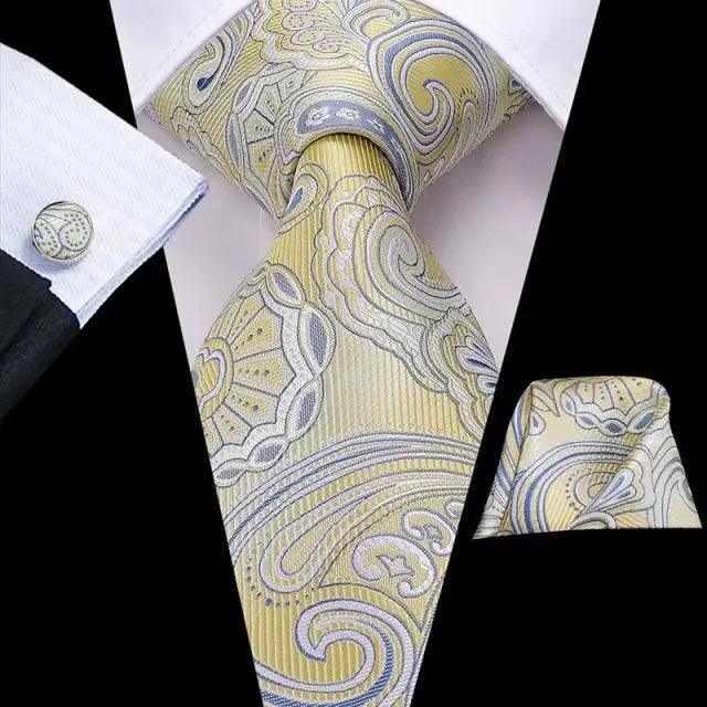 Men's Yellow Gold Tie Set — Necktie, Pocket Square & Cufflinks