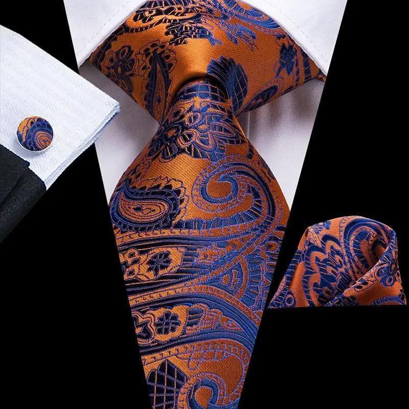Men's Yellow Gold Tie Set — Necktie, Pocket Square & Cufflinks