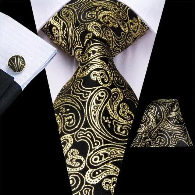 Men's Yellow Gold Tie Set — Necktie, Pocket Square & Cufflinks