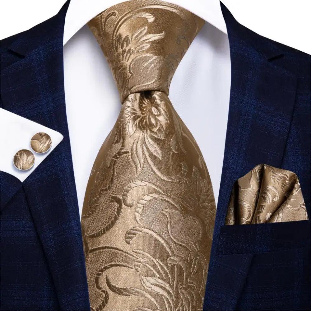 Men's Yellow Gold Tie Set — Necktie, Pocket Square & Cufflinks
