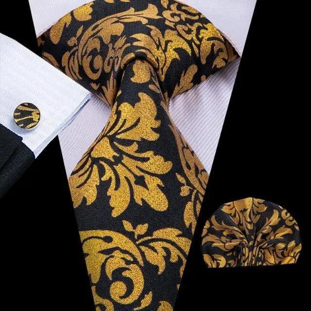 Men's Yellow Gold Tie Set — Necktie, Pocket Square & Cufflinks