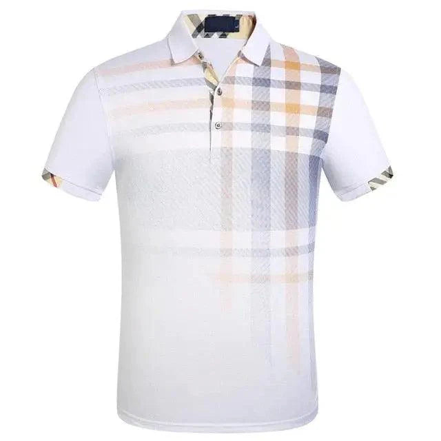 Slim Fit Plaid Cotton Polo Shirt for Men — Breathable Short Sleeve